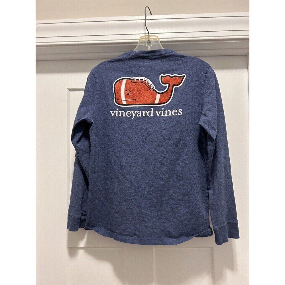 Vineyard Vines Boys Blue Blazer Football Whale Graphic Long Sleeve Pocket Shirt